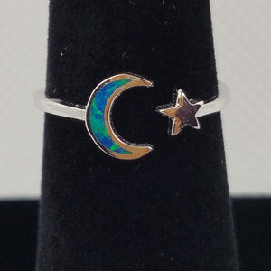 Sterling Silver BoHo Moon/Star Open Ring SZ~6